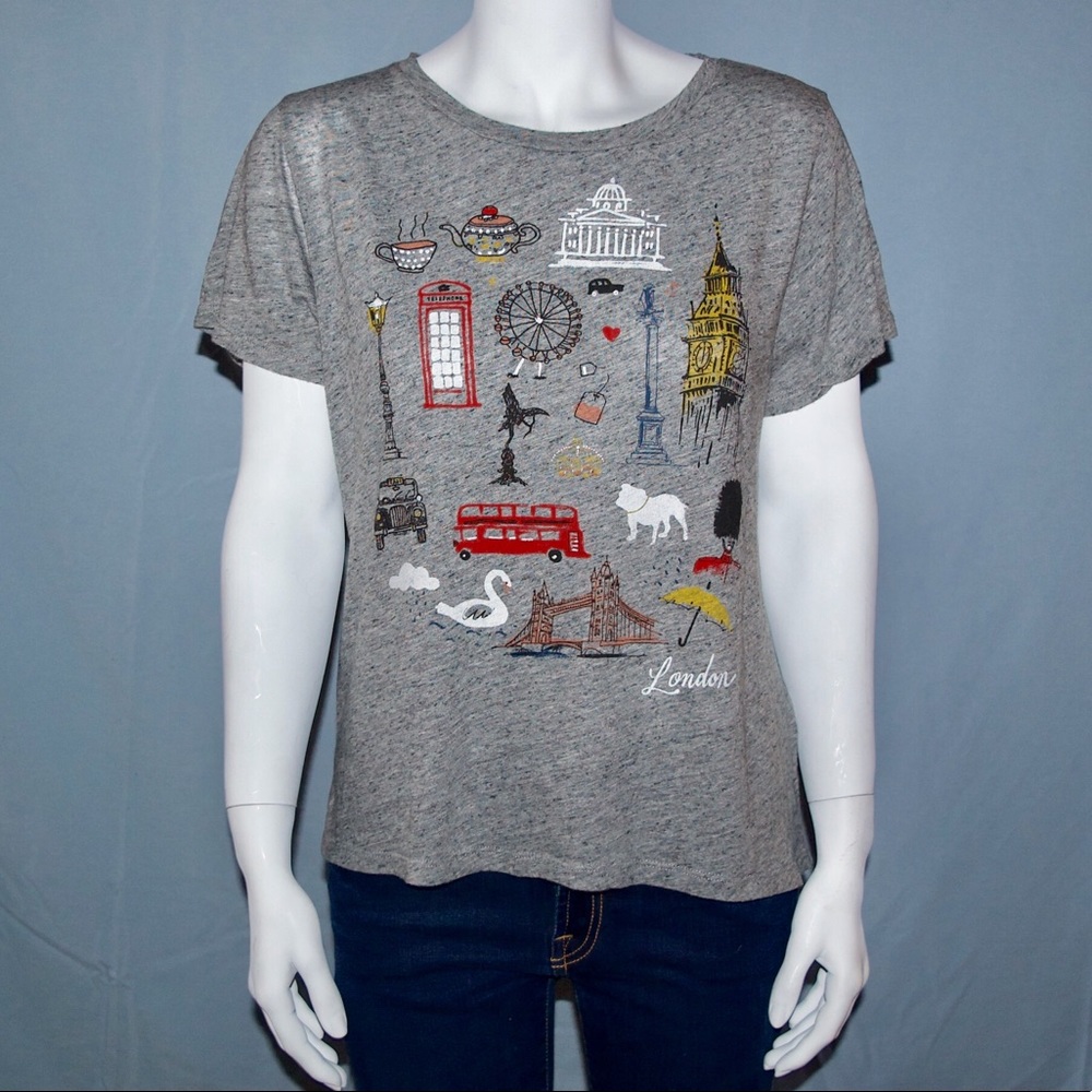 J. Crew London Travel Graphic Europe T Shirt Grey